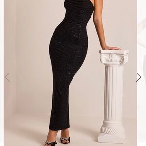 Oh Polly Strapless Black Glitter Dress